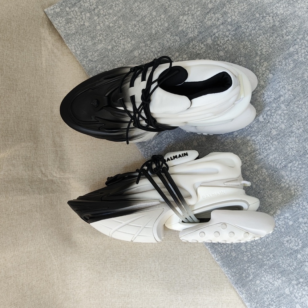 Balmain White and Black Women's Chunky Lace-Up Sneakers - Picture 7 of 13